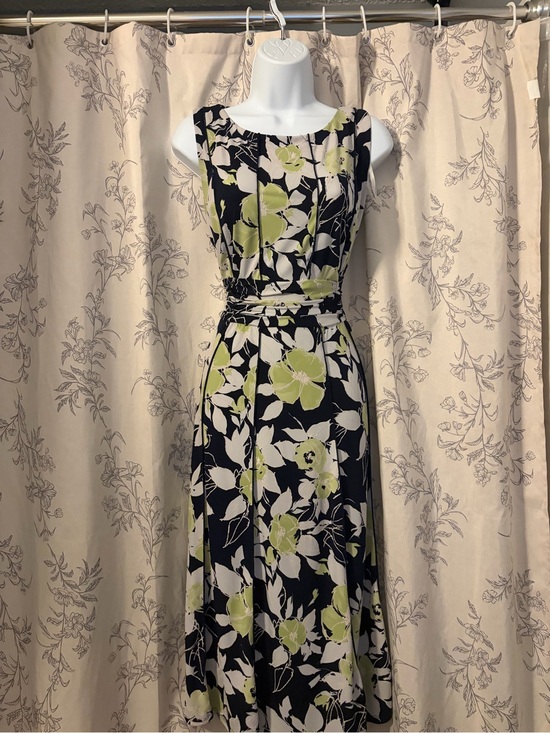 Perceptions Dresses & Skirts - Perceptions Black Midi Dress with Lime Green and Cream Floral Print